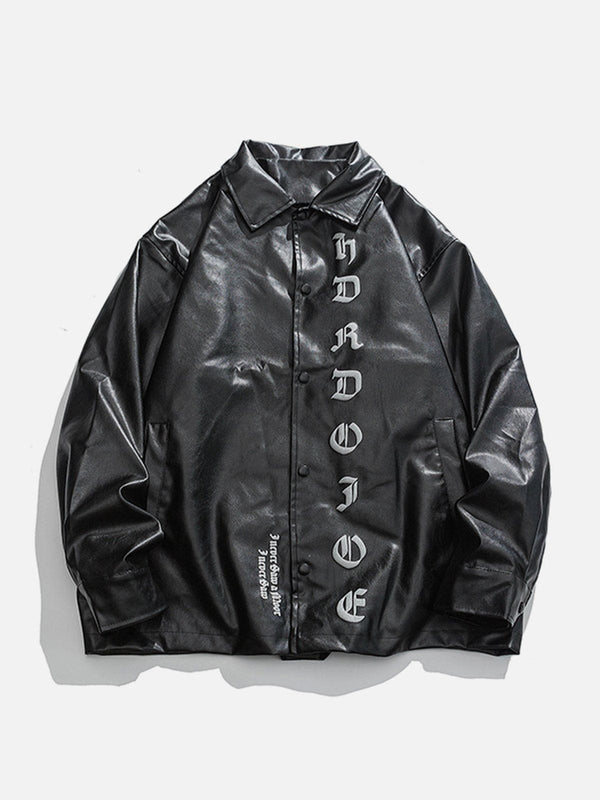 Thesclo - Gothic Letter Print Leather Jacket - Streetwear Fashion - thesclo.com