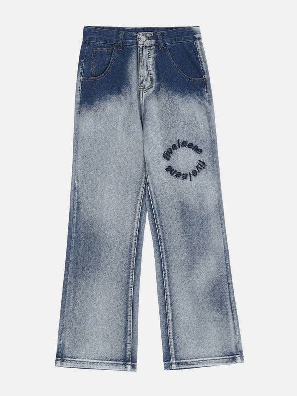 Thesclo - Gradient Letter Embroidered Jeans - Streetwear Fashion - thesclo.com
