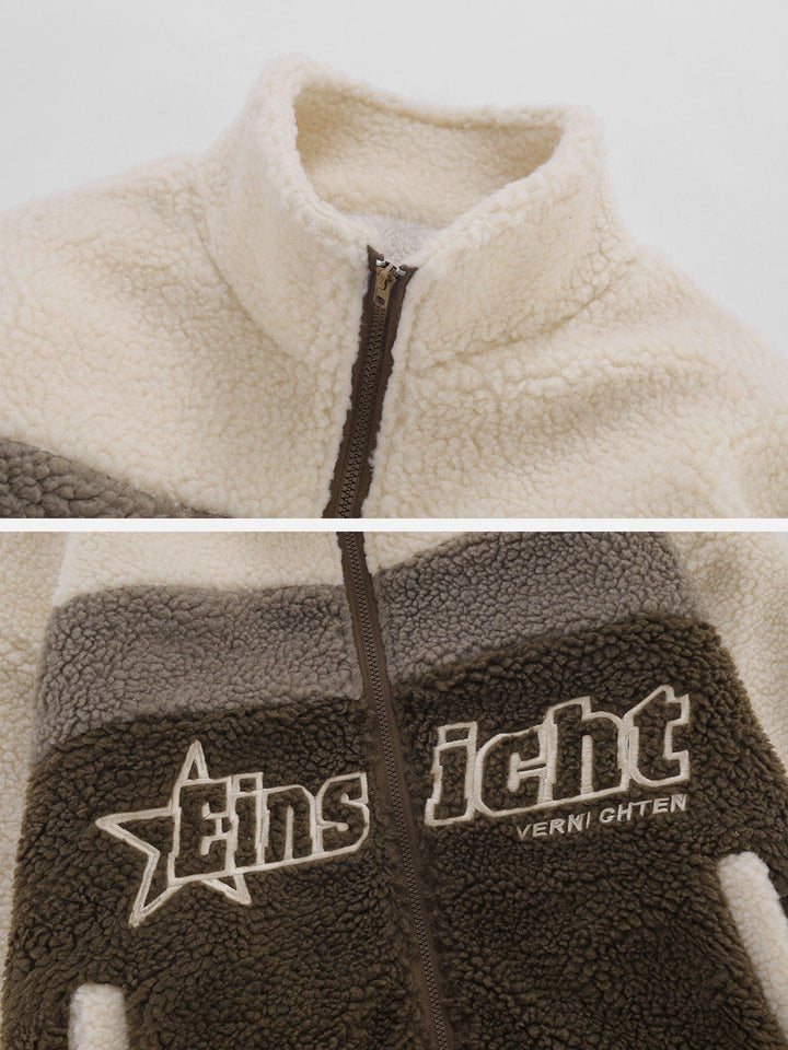 Thesclo - Gradient Patchwork Embroidered Sherpa Coat - Streetwear Fashion - thesclo.com