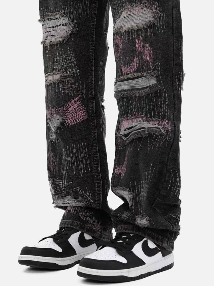 Thesclo - Graffiti Embroidered Ripped Jeans - Streetwear Fashion - thesclo.com