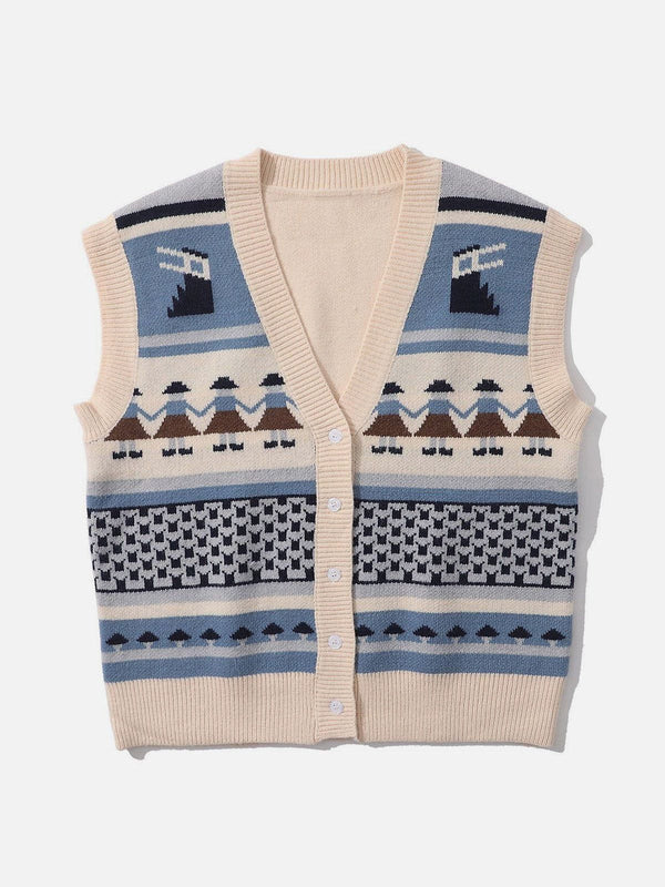 Thesclo - Hand In Hand Pattern Knit Sweater Vest - Streetwear Fashion - thesclo.com