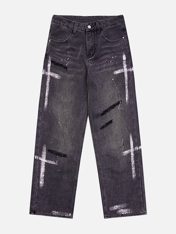 Thesclo - Hand Painted Cross Hole Jeans - Streetwear Fashion - thesclo.com
