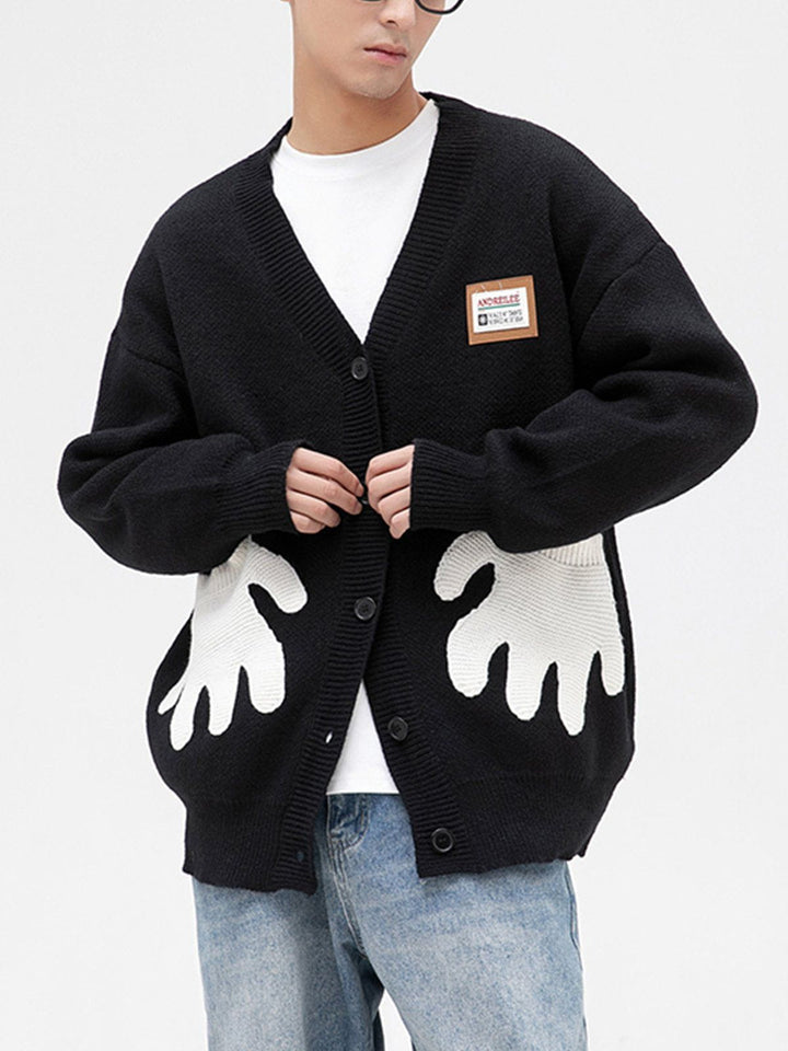 Thesclo - Hand Shape Pocket Patchwork Cardigan - Streetwear Fashion - thesclo.com