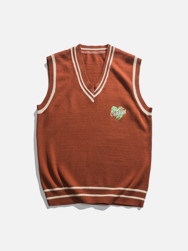 Thesclo - Heart Embroidered Sweater Vest - Streetwear Fashion - thesclo.com
