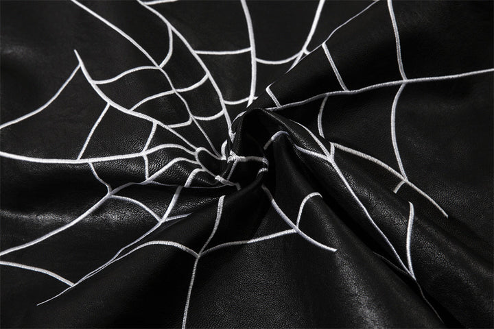 Thesclo - High Street Retro Spider Web Embroidery Leather Jacket - Streetwear Fashion - thesclo.com