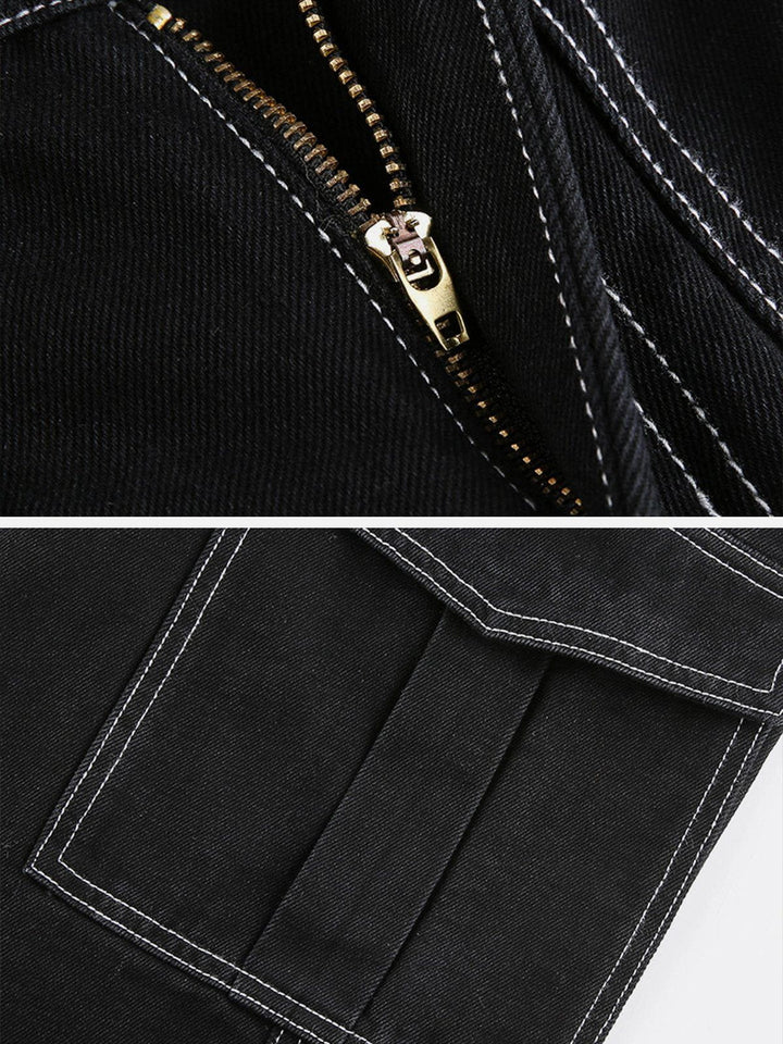 Thesclo - High-rise Paneled Pocket Topstitched Jeans - Streetwear Fashion - thesclo.com