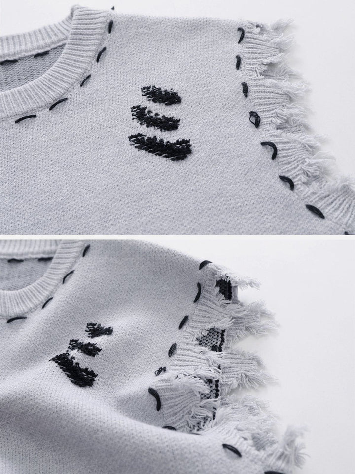 Thesclo - Hole Raw Edge Sweater Vest - Streetwear Fashion - thesclo.com