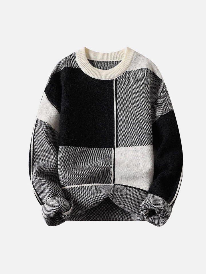 Thesclo - Irregular Contrast Color Plaid Knit Sweater - Streetwear Fashion - thesclo.com