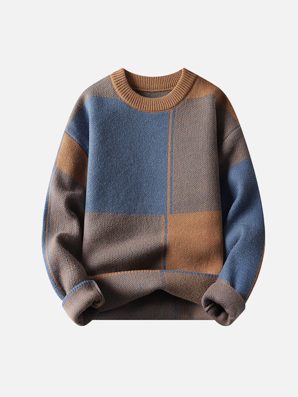 Thesclo - Irregular Contrast Color Plaid Knit Sweater - Streetwear Fashion - thesclo.com