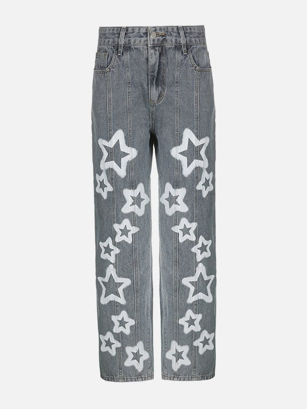 Thesclo - Irregular Star Print Jeans - Streetwear Fashion - thesclo.com