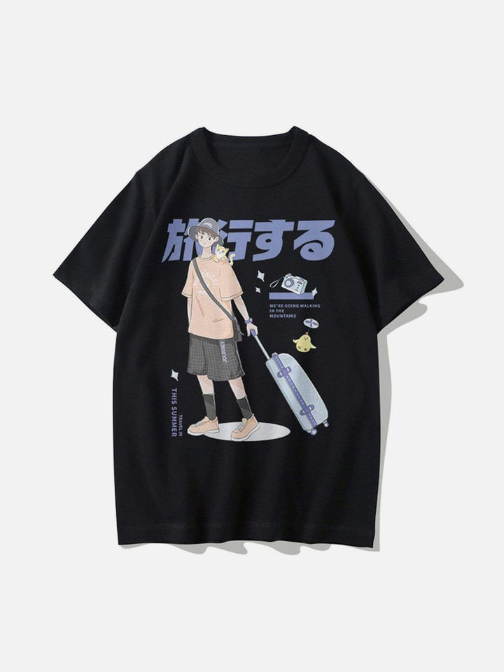 Thesclo - Japanese Anime Travel Boy Print Cotton Tee - Streetwear Fashion - thesclo.com