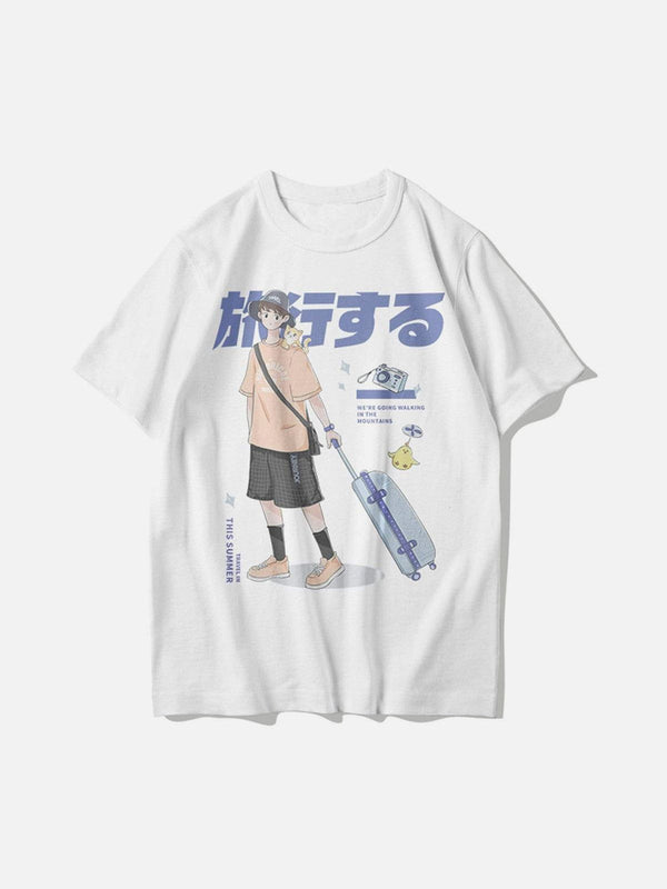 Thesclo - Japanese Anime Travel Boy Print Cotton Tee - Streetwear Fashion - thesclo.com