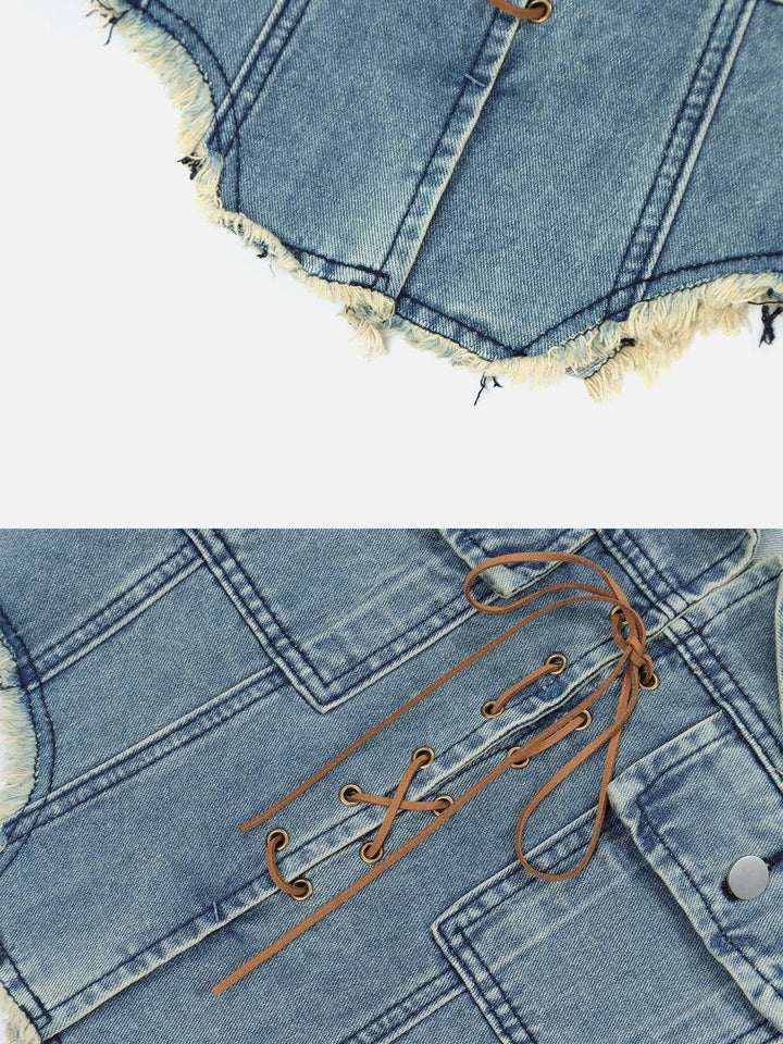 Thesclo - Lace-Up Denim Jacket - Streetwear Fashion - thesclo.com