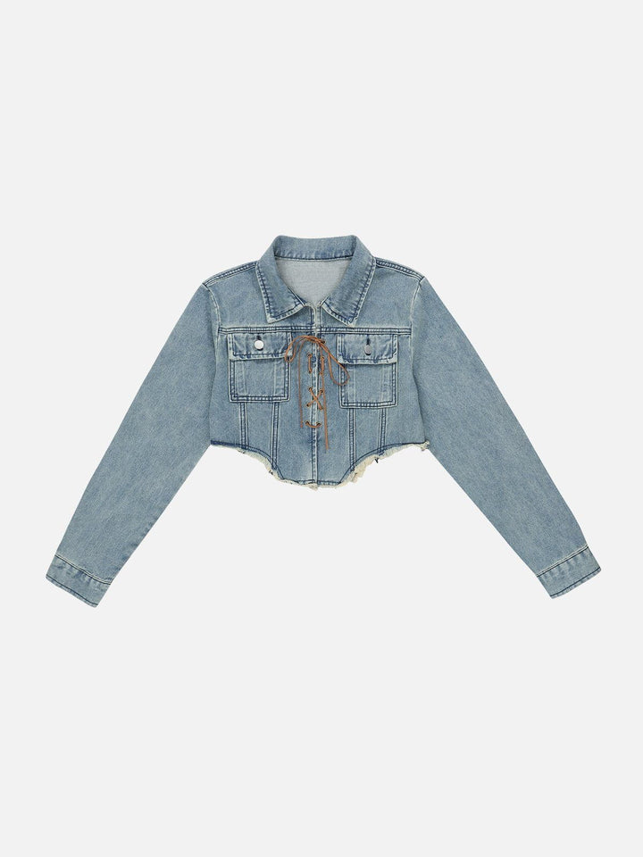 Thesclo - Lace-Up Denim Jacket - Streetwear Fashion - thesclo.com