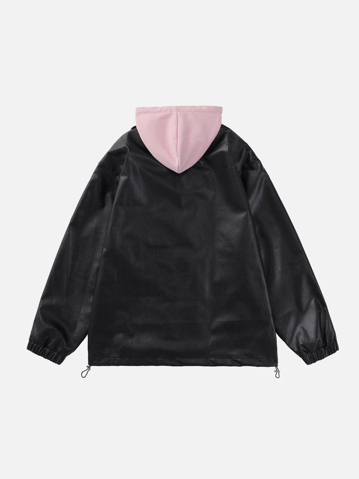 Thesclo - Leather Fake Two Piece Hoodie - Streetwear Fashion - thesclo.com