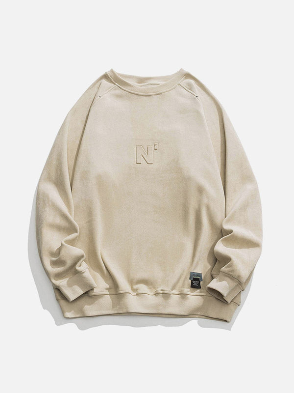 Thesclo - Letter Embossed Suede Sweatshirt - Streetwear Fashion - thesclo.com