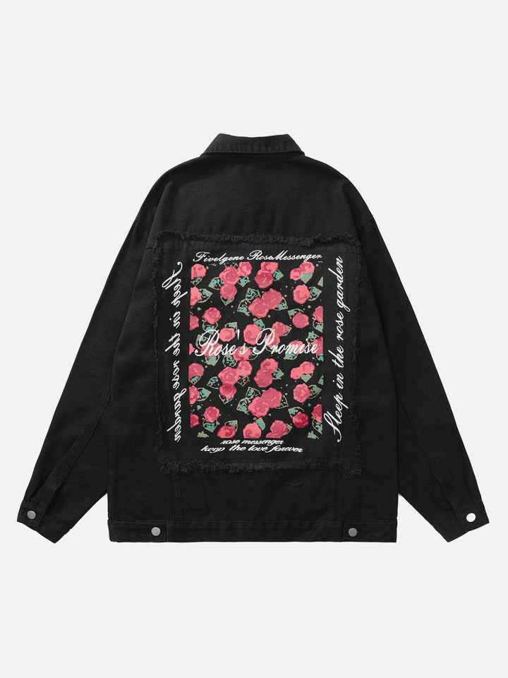 Thesclo - Letter Rose Button Denim Jacket - Streetwear Fashion - thesclo.com