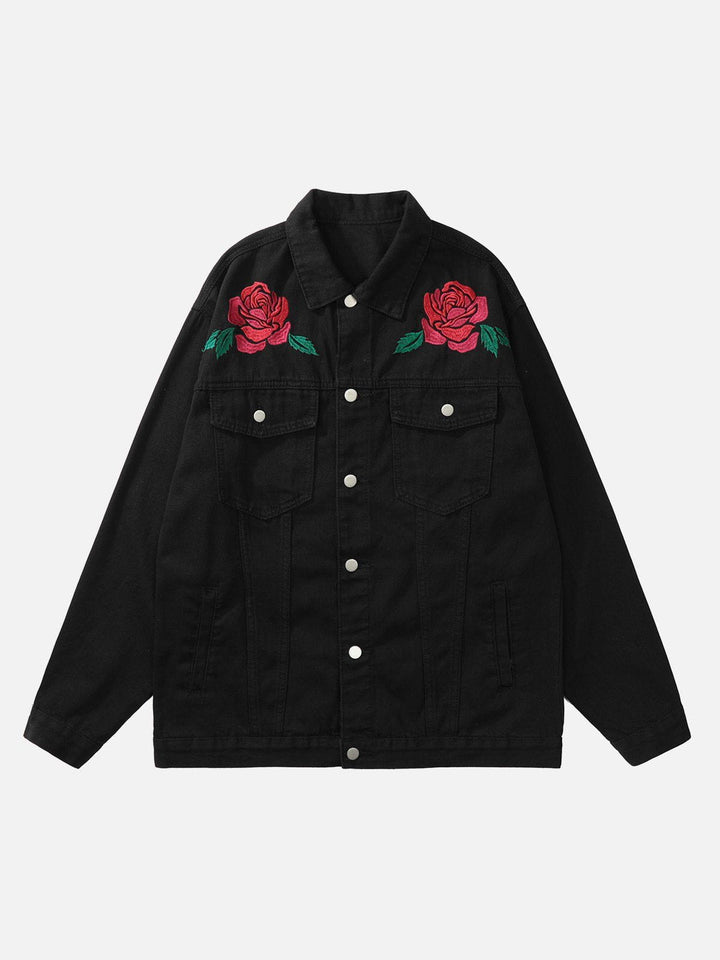 Thesclo - Letter Rose Button Denim Jacket - Streetwear Fashion - thesclo.com