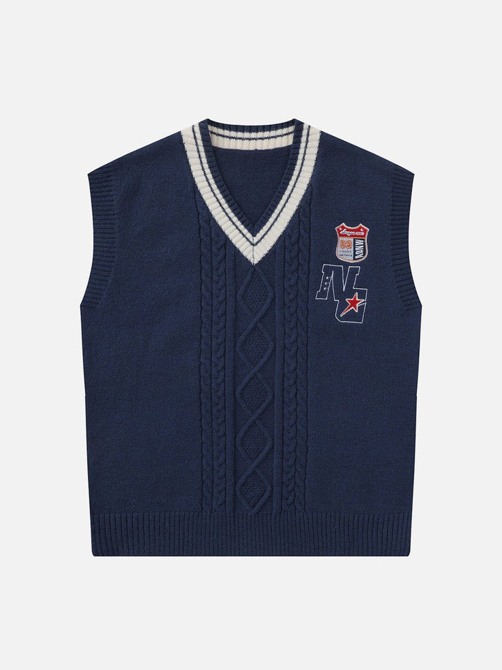 Thesclo - Lettered Star Embroidery Sweater Vest - Streetwear Fashion - thesclo.com