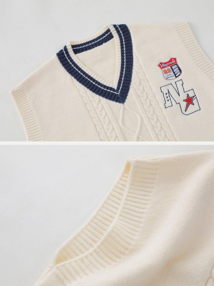 Thesclo - Lettered Star Embroidery Sweater Vest - Streetwear Fashion - thesclo.com