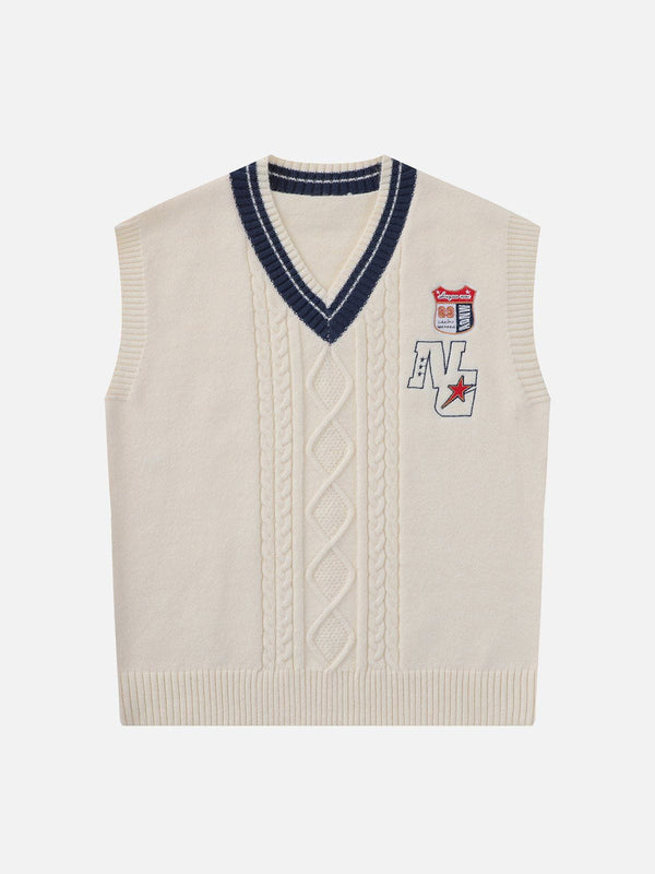 Thesclo - Lettered Star Embroidery Sweater Vest - Streetwear Fashion - thesclo.com