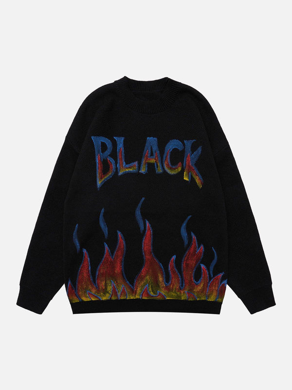 Thesclo - Lettering Flame Print Sweater - Streetwear Fashion - thesclo.com