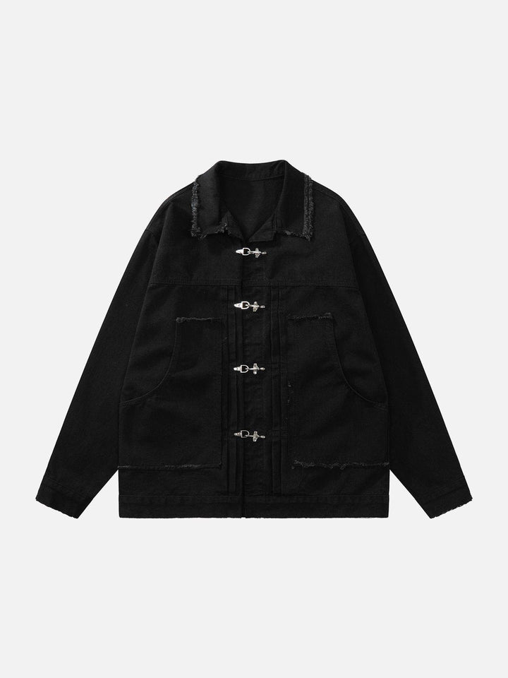 Thesclo - Line Design Raw Edge Denim Jacket - Streetwear Fashion - thesclo.com