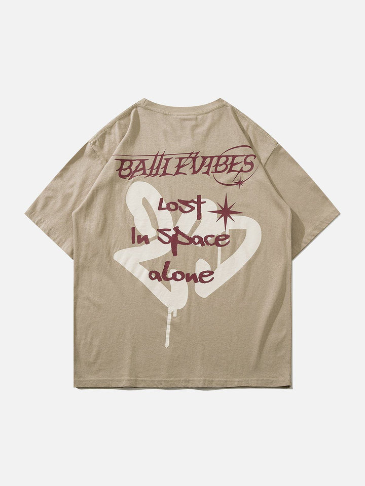 Thesclo - Line Letters Print Washed Tee - Streetwear Fashion - thesclo.com