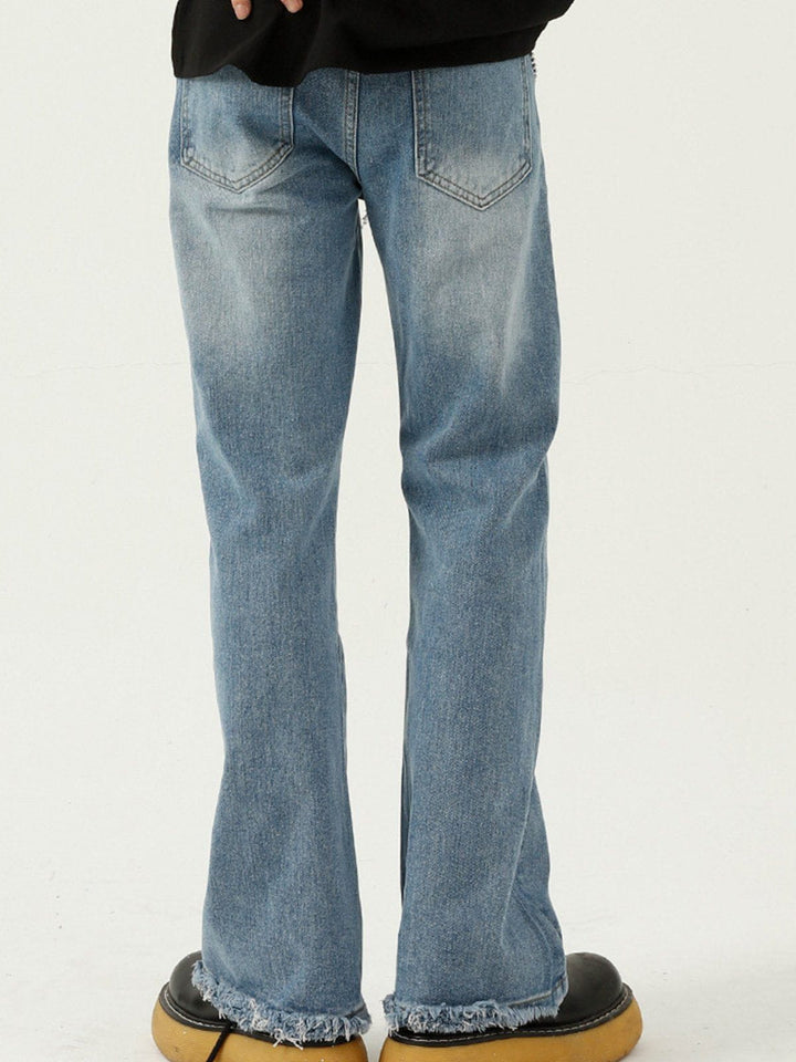 Thesclo - Loose-Fit Micro-Flare Frayed Jeans - Streetwear Fashion - thesclo.com