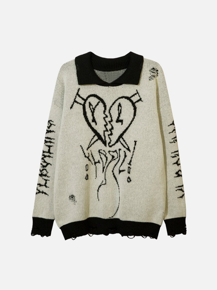 Thesclo - Love Embroidery Polo Collar Sweater - Streetwear Fashion - thesclo.com