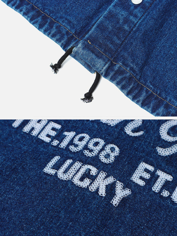 Thesclo - Lucky Number Embroidered Denim Jacket - Streetwear Fashion - thesclo.com