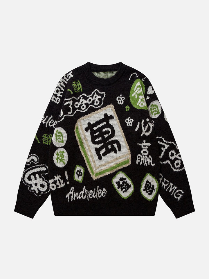 Thesclo - Mahjong Embroidery Sweater - Streetwear Fashion - thesclo.com