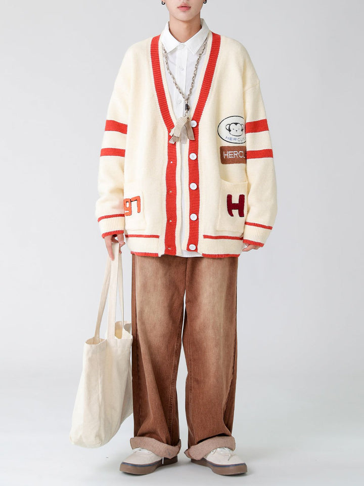 Thesclo - Monkey Embroidery Cardigan - Streetwear Fashion - thesclo.com