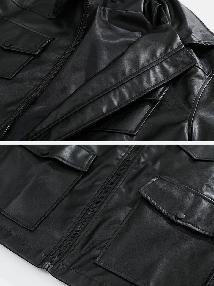 Thesclo - Multi Pocket PU Jacket - Streetwear Fashion - thesclo.com