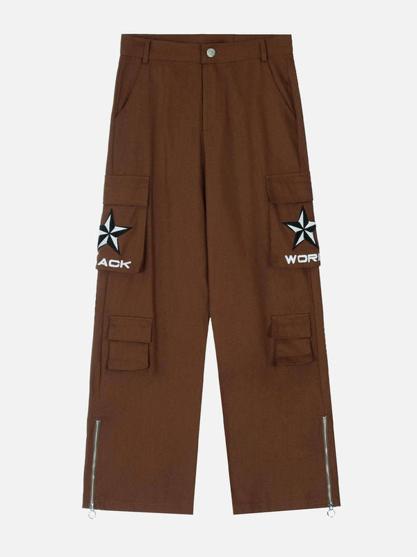 Thesclo - Multi-Pocket Pentagram Embroidered Cargo Pants - Streetwear Fashion - thesclo.com