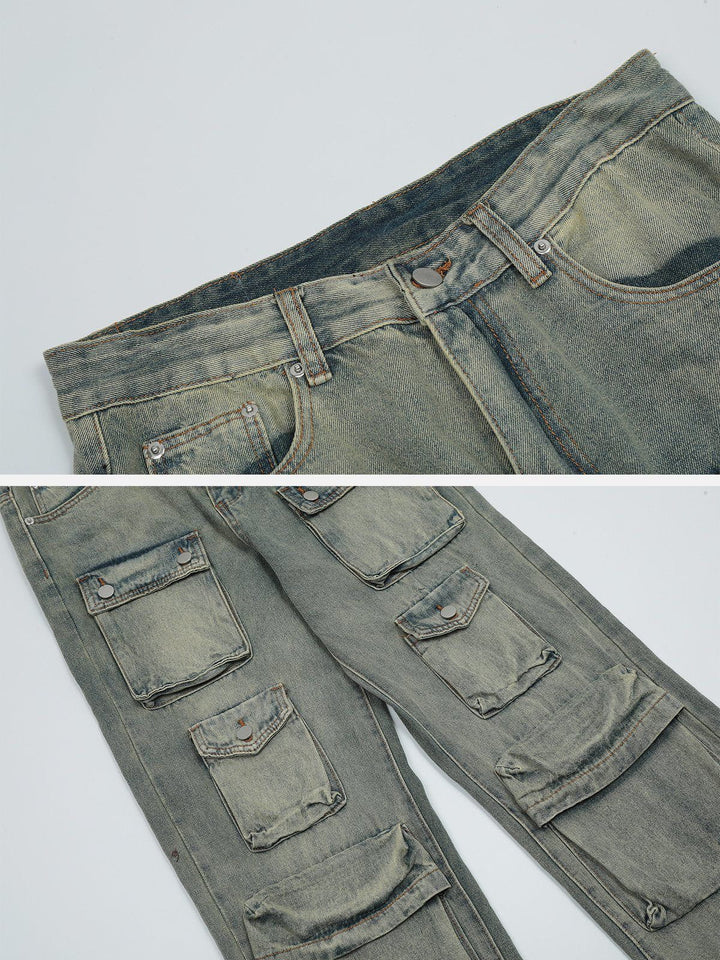 Thesclo - Multi-Pocket Wash Jeans - Streetwear Fashion - thesclo.com