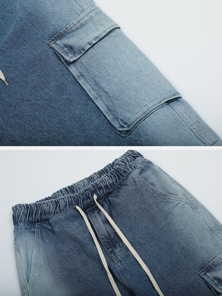 Thesclo - Multi-Pocket Washed Jeans - Streetwear Fashion - thesclo.com