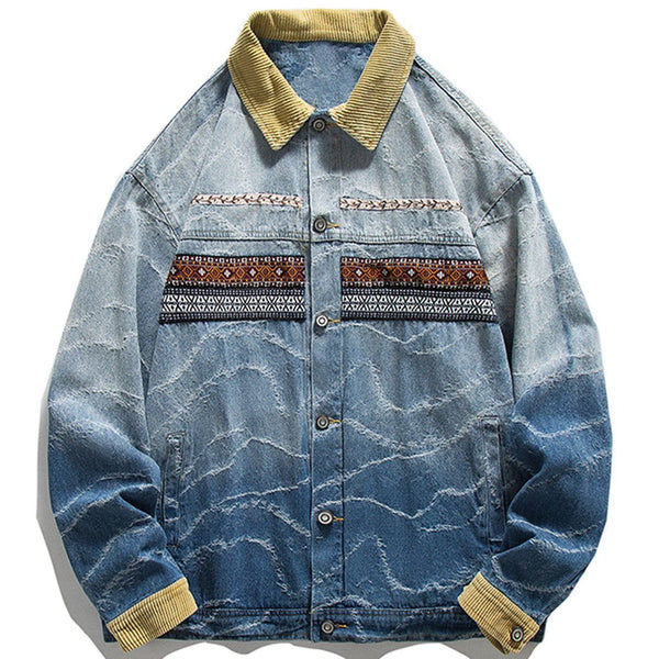Thesclo - National Style Printing Gradient Denim Jacket - Streetwear Fashion - thesclo.com