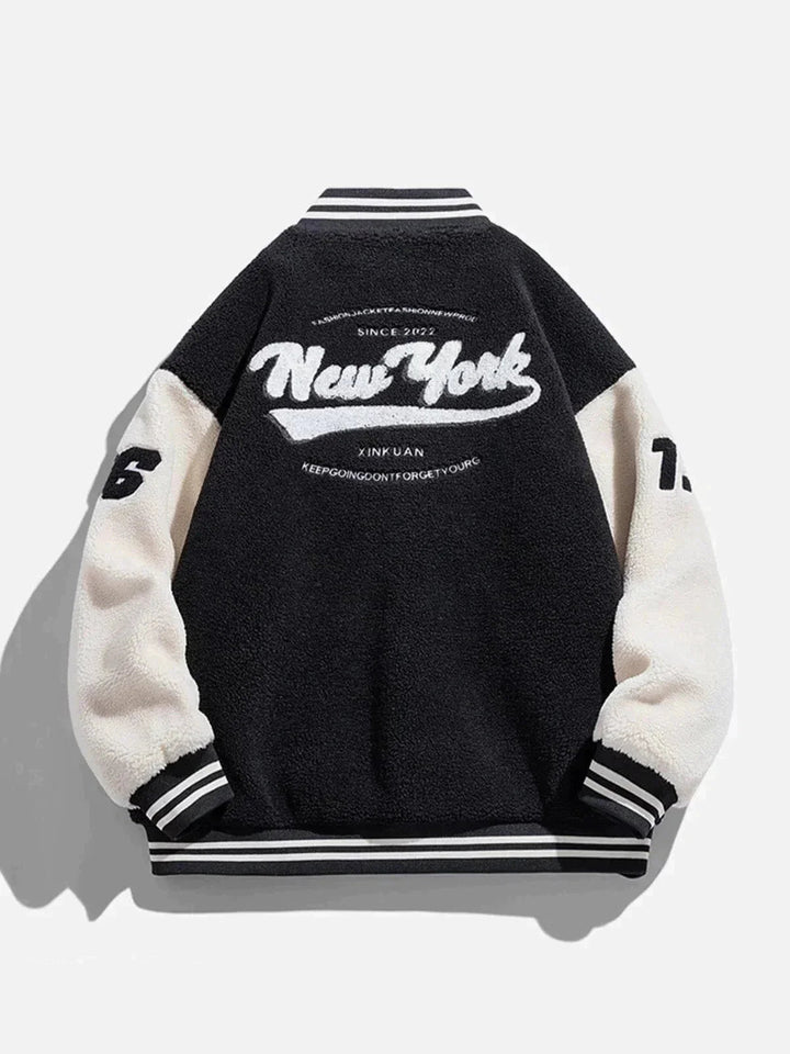 Thesclo - New York Sherpa Varsity Jacket - Streetwear Fashion - thesclo.com