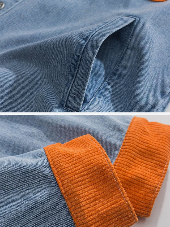 Thesclo - Orange Corduroy Patchwork Denim Jacket - Streetwear Fashion - thesclo.com