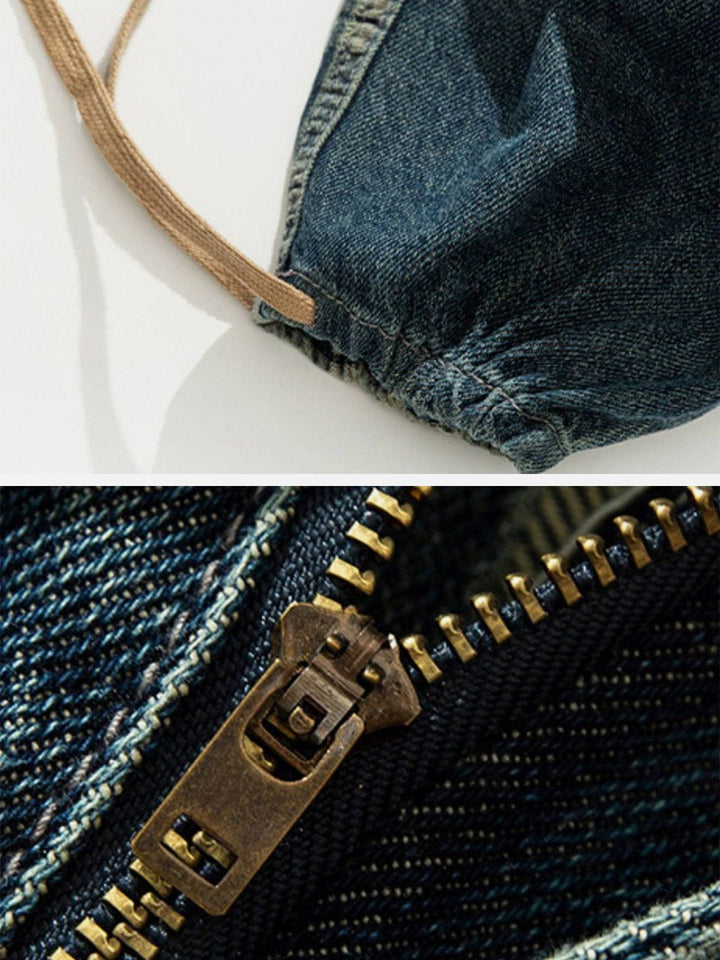Thesclo - Panelled Plaid Belt Embellished Jeans - Streetwear Fashion - thesclo.com