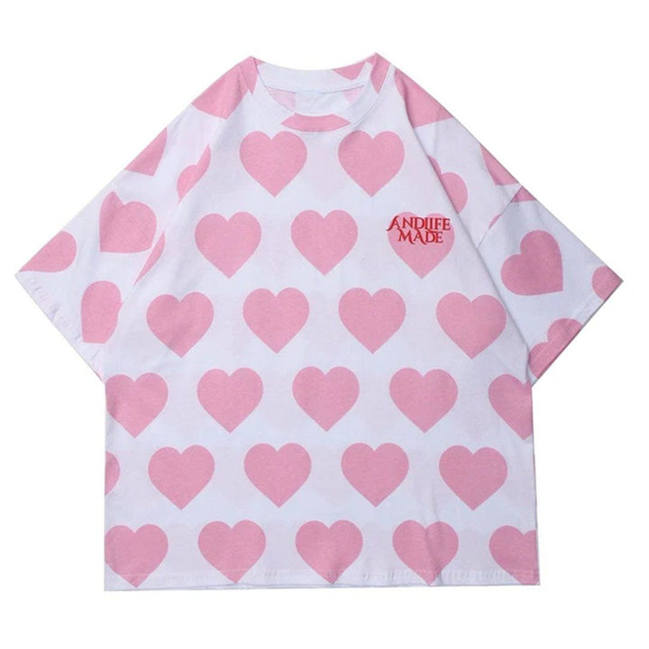 Thesclo - Peach Heart Print Cotton Tee - Streetwear Fashion - thesclo.com