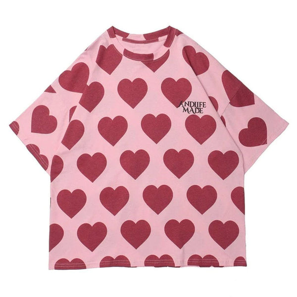 Thesclo - Peach Heart Print Cotton Tee - Streetwear Fashion - thesclo.com