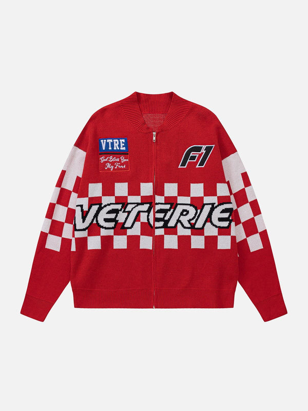 Thesclo - Plaid With Gloves Racing Cardigan - Streetwear Fashion - thesclo.com