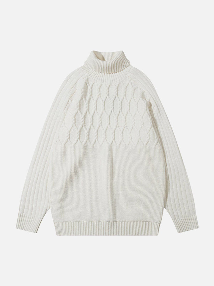 Thesclo - Plain Braided Turtleneck Sweater - Streetwear Fashion - thesclo.com