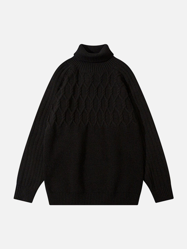 Thesclo - Plain Braided Turtleneck Sweater - Streetwear Fashion - thesclo.com