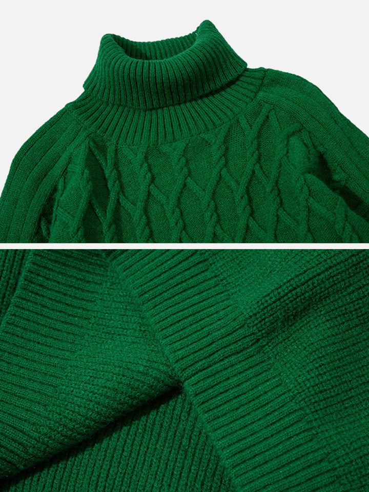 Thesclo - Plain Braided Turtleneck Sweater - Streetwear Fashion - thesclo.com