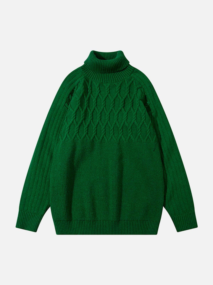 Thesclo - Plain Braided Turtleneck Sweater - Streetwear Fashion - thesclo.com