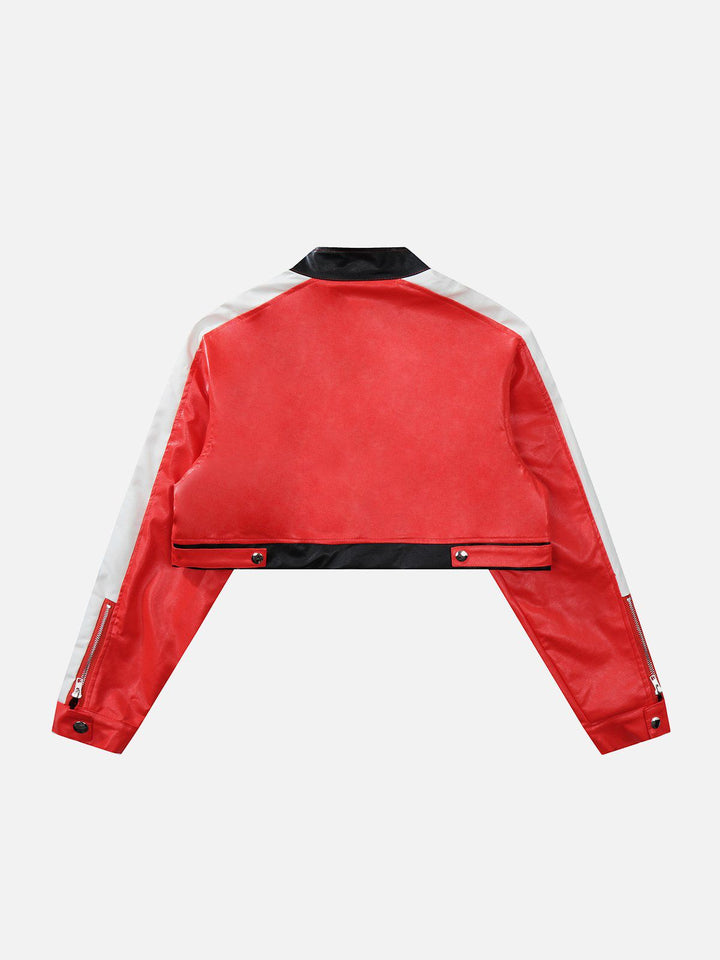 Thesclo - Pu Leather Crop Motorcycle Jacket - Streetwear Fashion - thesclo.com