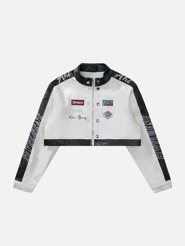Thesclo - Pu Leather Crop Motorcycle Jacket - Streetwear Fashion - thesclo.com